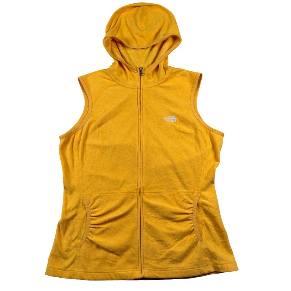 The North Face Fleece Hoodie Vest Womens XL Yellow Full Zip Sleeveless Jacket